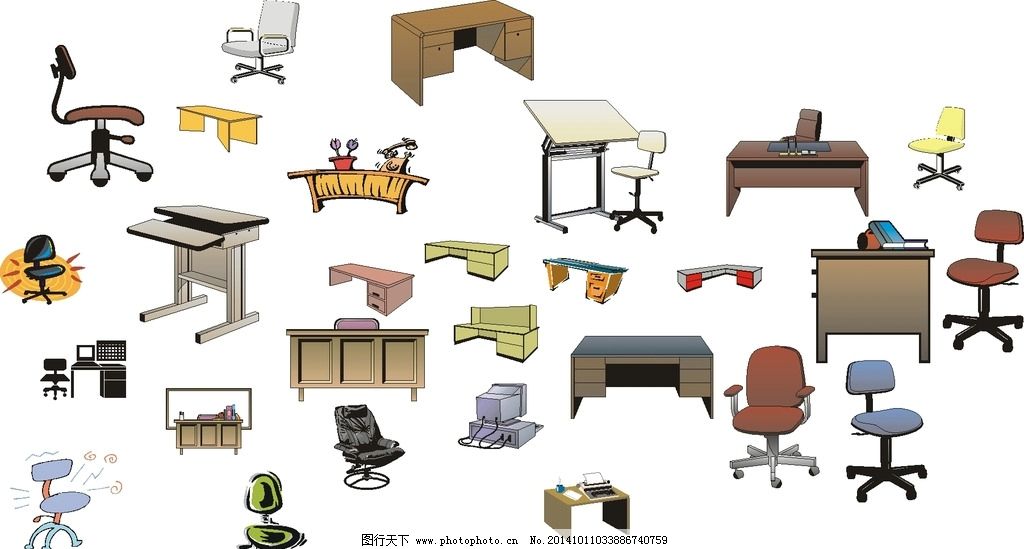 辦公桌椅矢量圖 現(xiàn)代辦公空間的視覺(jué)基石